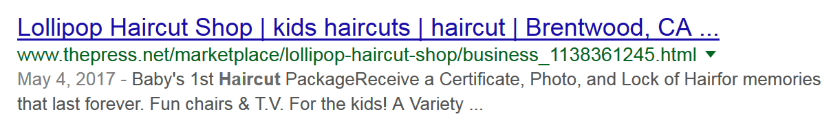 Lollipop Haircut Shop SEO listing
